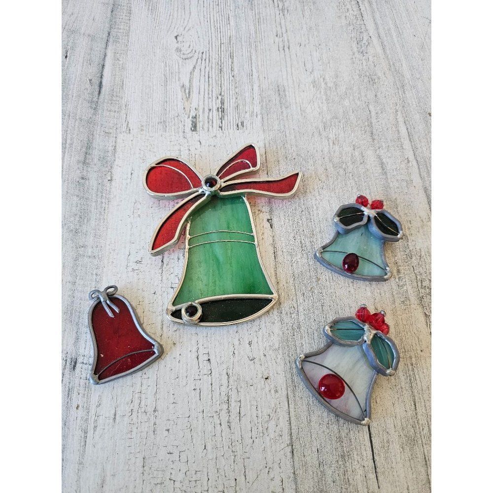Stained glass‎ bell ornament set metal Xmas tree
